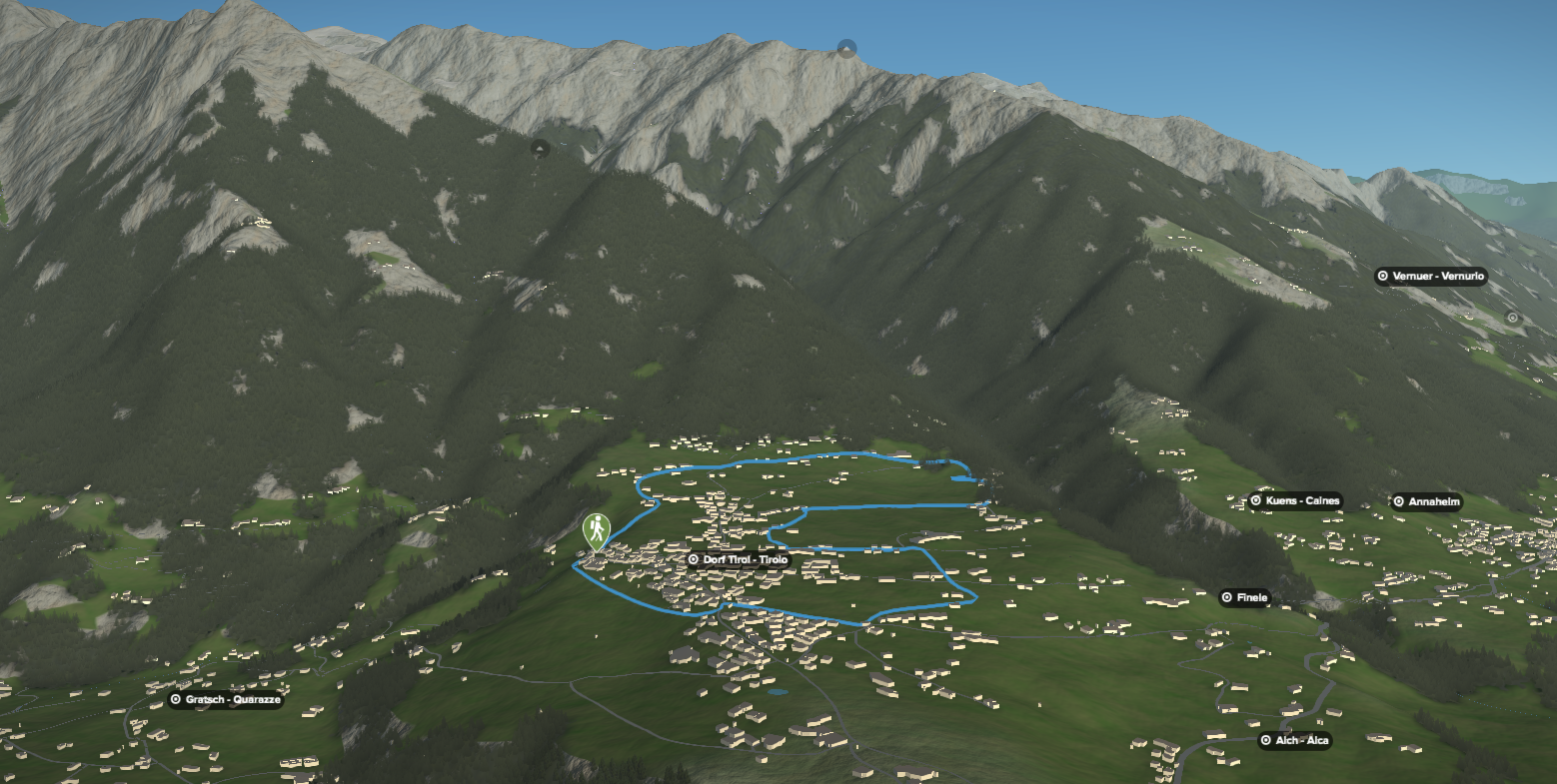 3D-Kartenausschnitt des Apfelwegs im Dorf Tirol