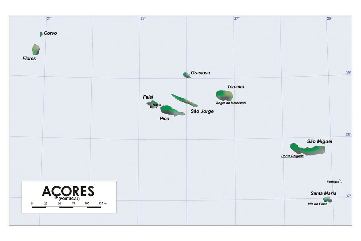 Karte der Azoren: Inseln im Atlantik