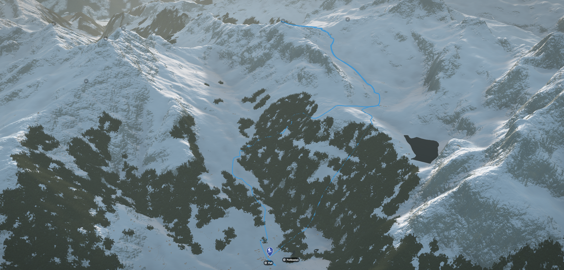 3D-Kartenausschnitt der Skitour auf den Chaiserstuel in den Urner Alpen
