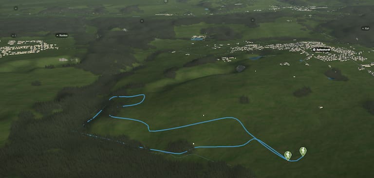 3D-Kartenausschnitt der stadtnahen Wanderung „Biberpfad“ bei Warstein