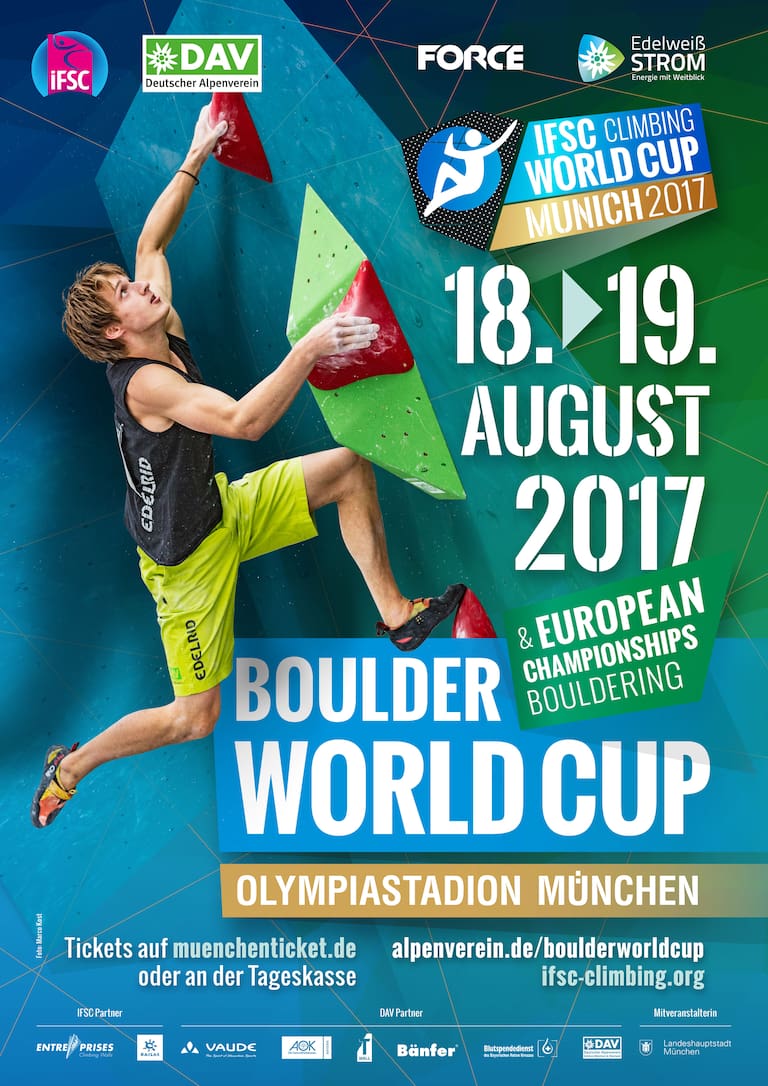 Boulderweltcup 2017 am 18. und 19. August im Olympiastadion München