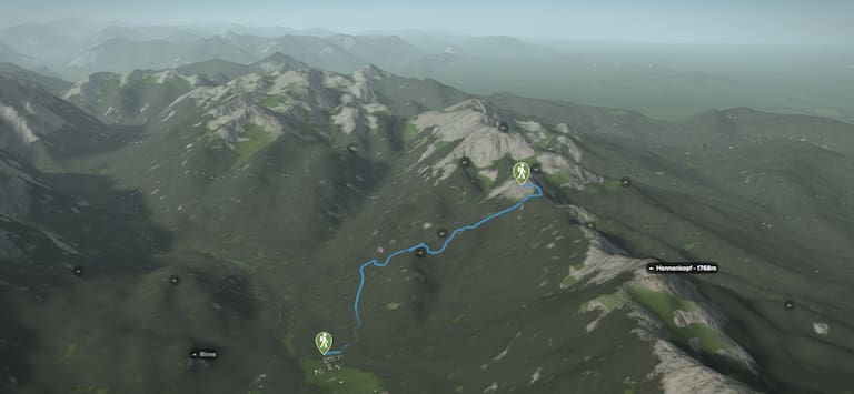 3D-Kartenausschnitt der Wanderung auf den Brunnenkopf (1.718 m)