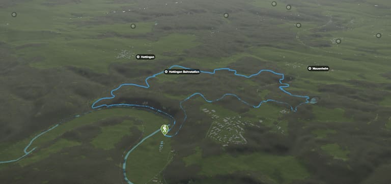 3D-Kartenausschnitt der Wanderung in der Schwäbischen Alb nahe Immendingen