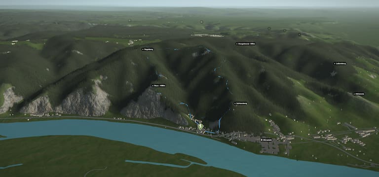 3D-Kartenausschnitt der Rundwanderung Vogelbergsteig