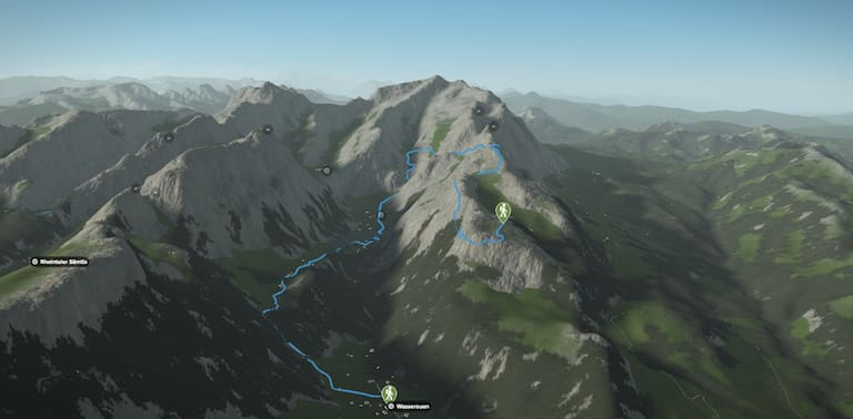 3D-Kartenausschnitt der Höhlenwanderung am Alpstein