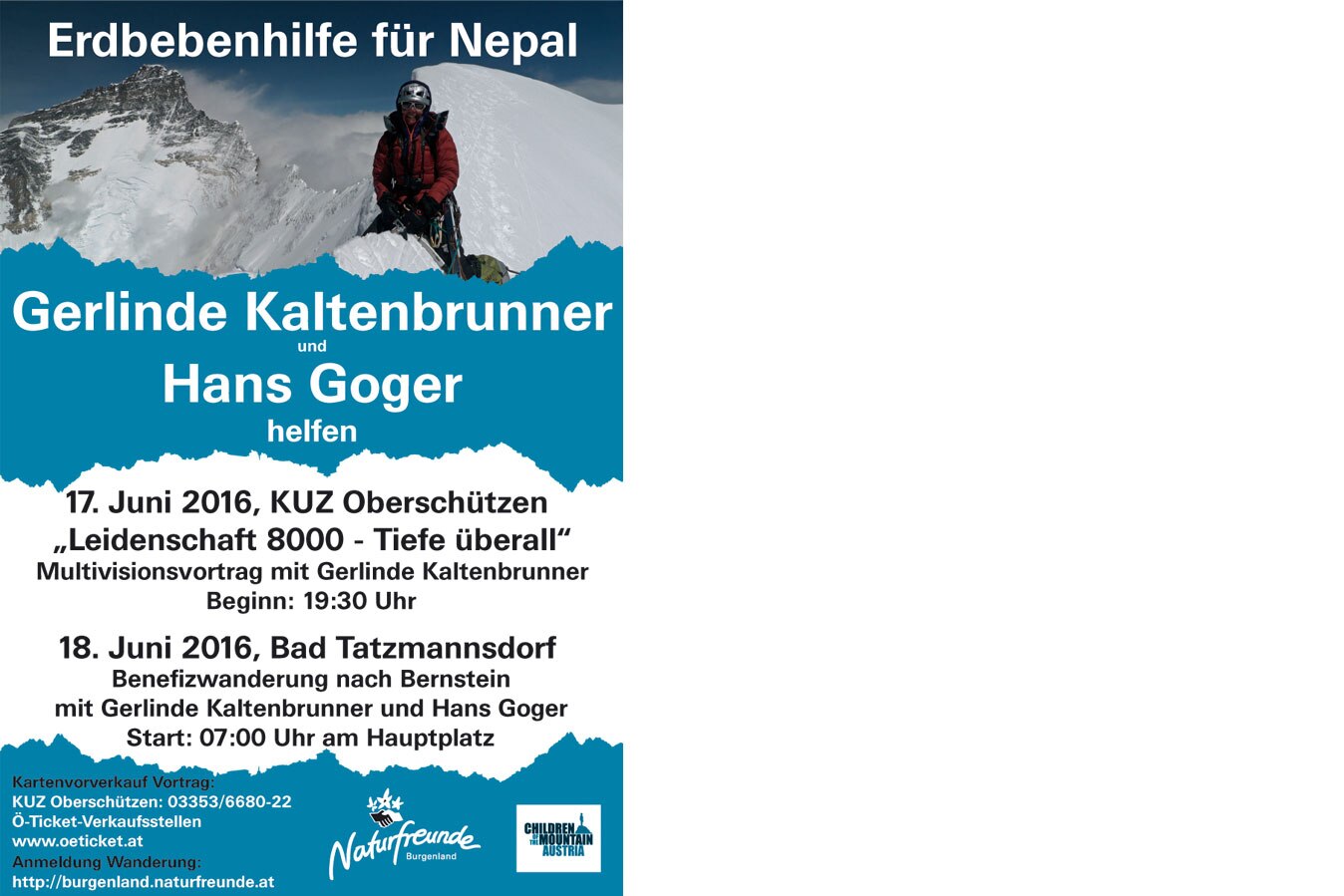 Erdbebenhilfe für Nepal: 2 Tage mit Gerlinde Kaltenbrunner und Hans Goger