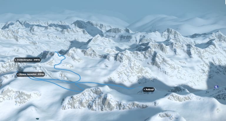 Bergwelten: 3D-Kartenausschnitt der Silvretta-Skidurchquerung