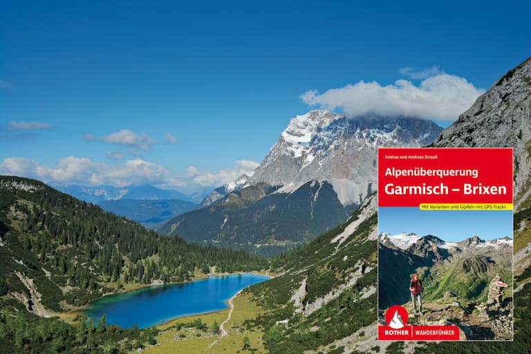 Den Seebensee mit der Zugspitze im Hintergrund kann man auf Etappe 2 der Alpenüberquerung Garmisch - Brixen bewundern.