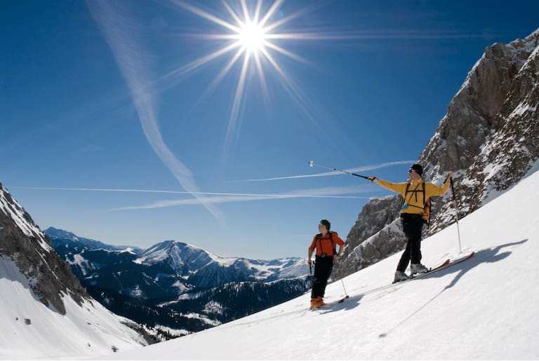Skitouren im Nationalpark Gesäuse sind zwar eine meist schweißtreibende Angelgenheit, doch dafür wird man mit unberührter Natur entlohnt 