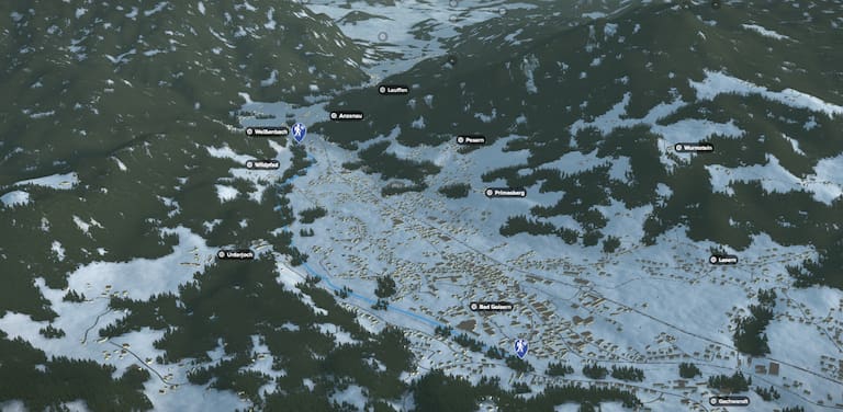 3D-Kartenausschnitt der Winterwanderung in Bad Goisern