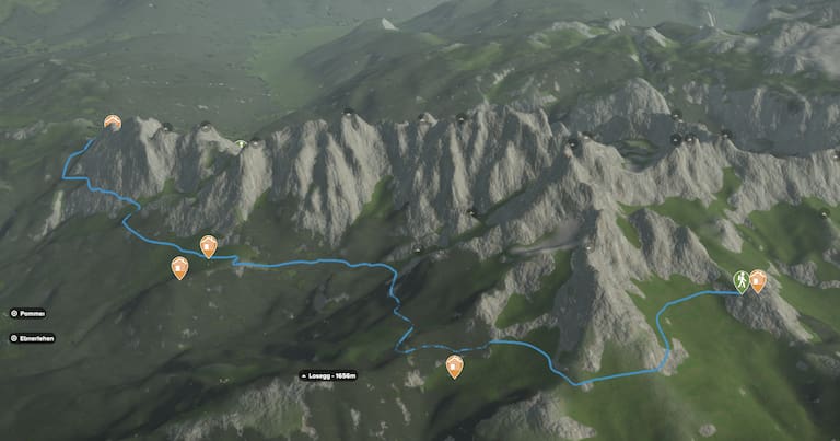 3D-Kartenausschnitt der Wanderung zur Hofpürglhütte vom Gosausee
