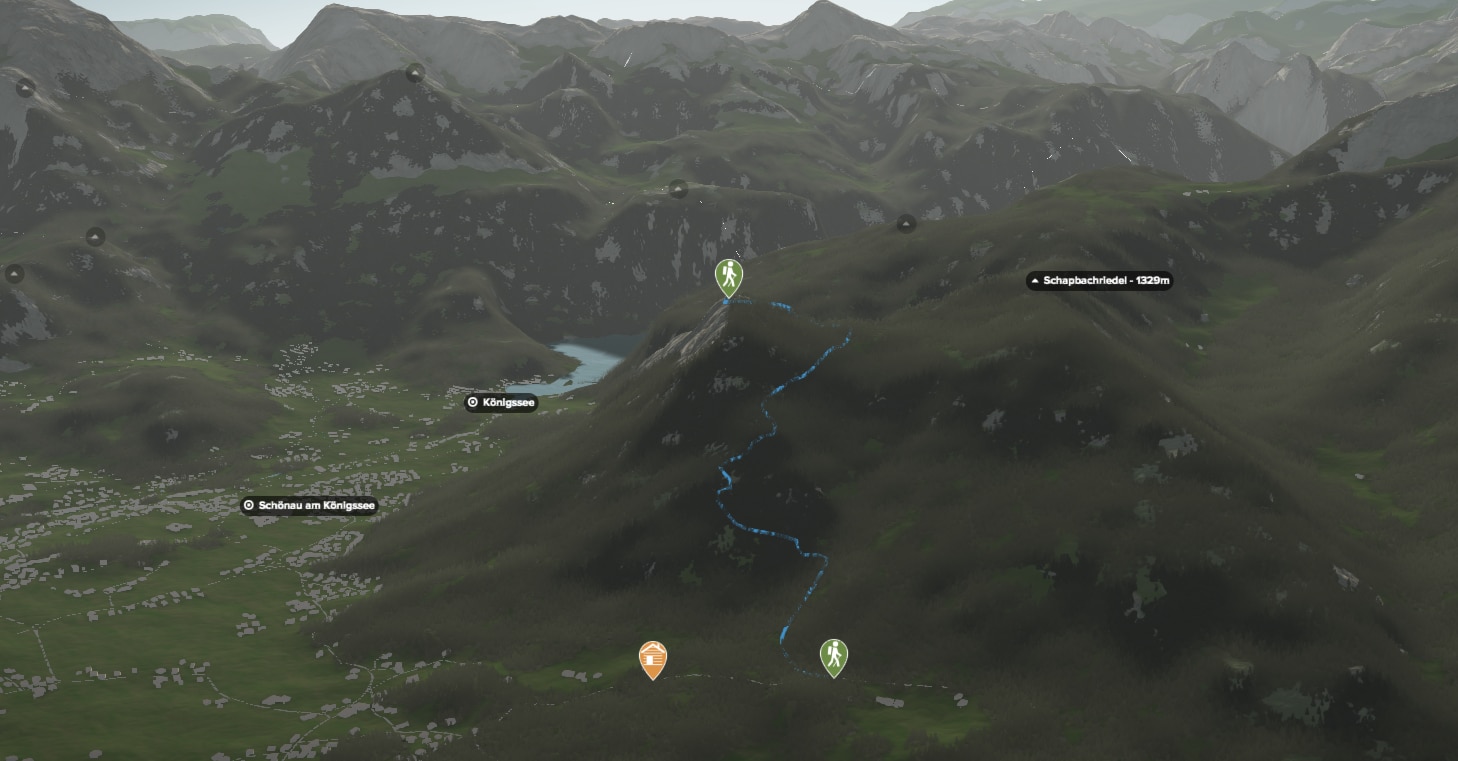 3D-Kartenausschnitt der Feierabendtour auf den Grünstein