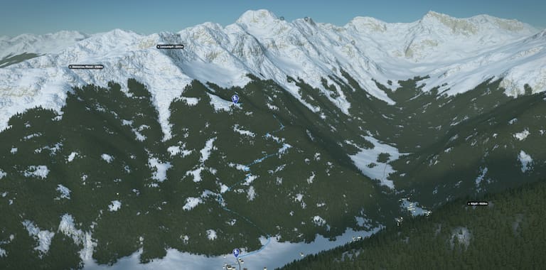 3D-Kartenausschnitt der Skitour auf die Häusleralm in der Goldberggruppe