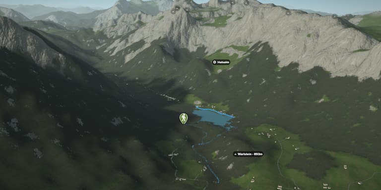 3D-Kartenausschnitt der stadtnahen Wanderung bei Ramsau in Berchtesgaden