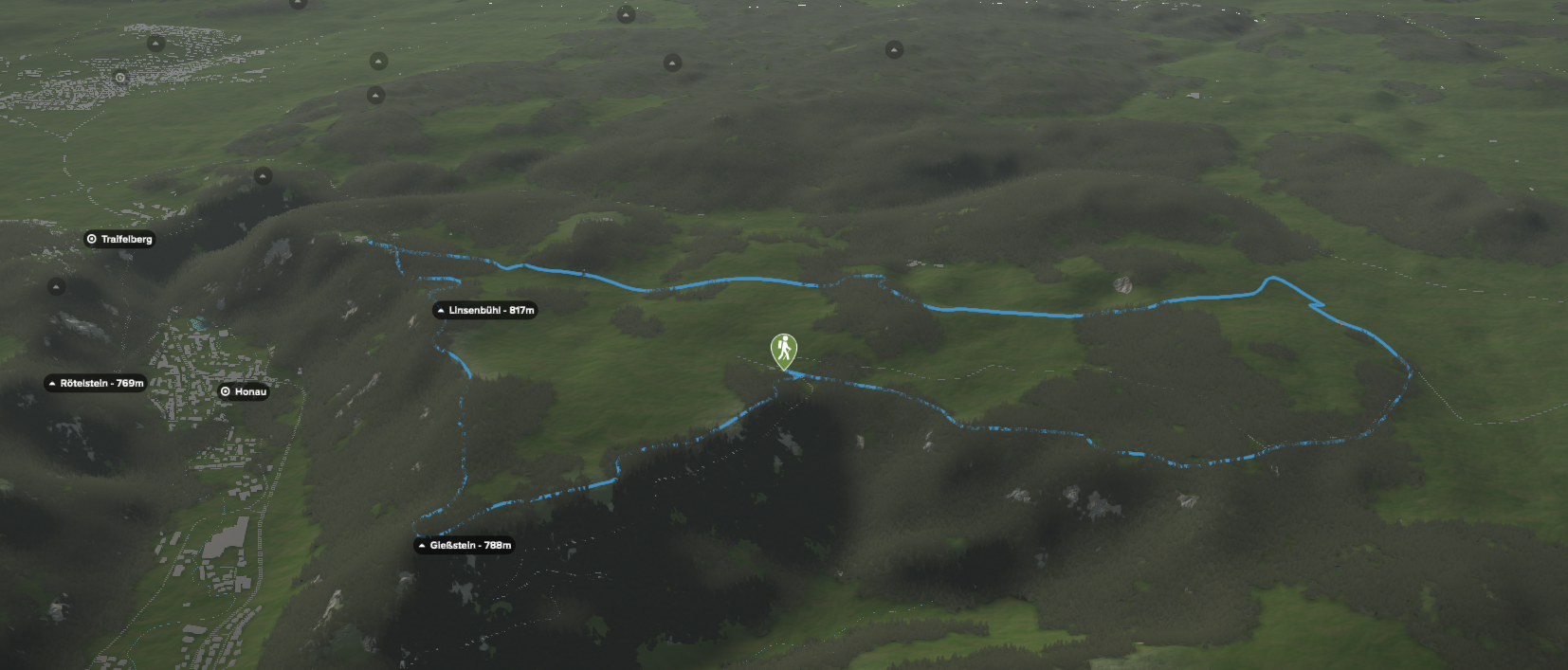 3D-Kartenausschnitt der stadtnahen Wanderung Nebelhöhle