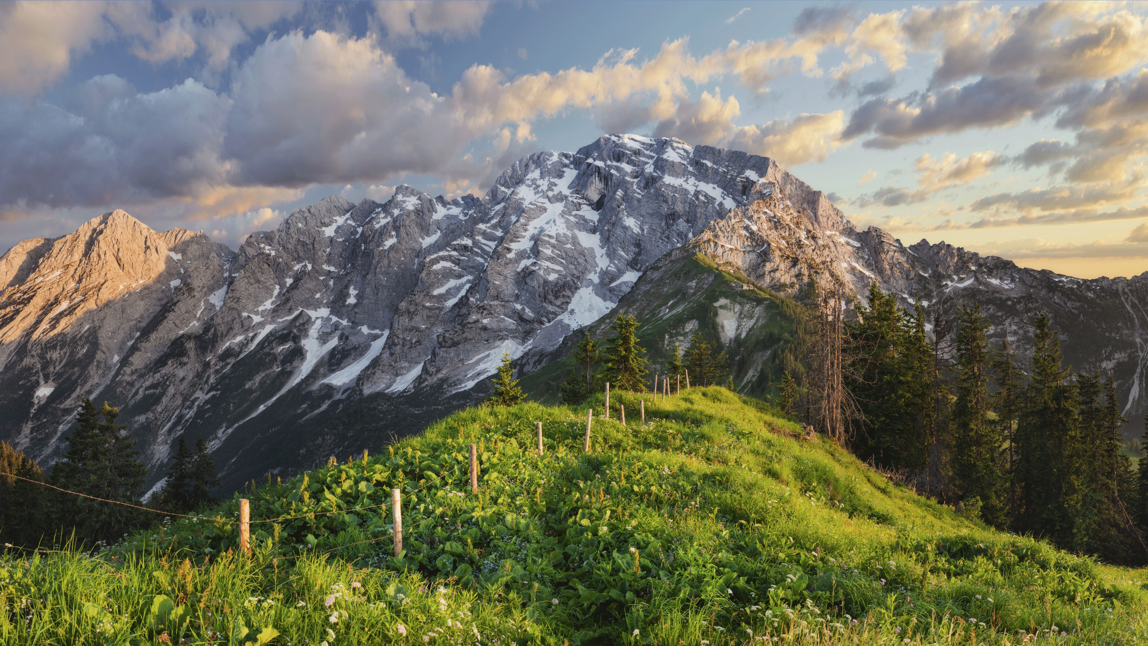 Grenzzaun zwischen Salzburg und Bayern: Blick auf den Hohen Göll in den Berchtesgadener Alpen