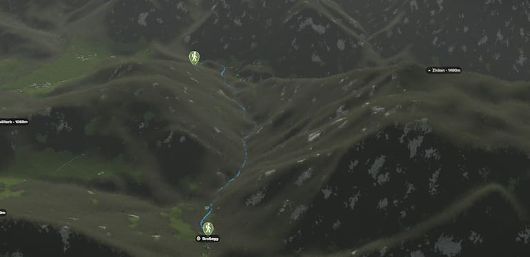 3D-Kartenausschnitt des Holzwegs durch das Mendlingtal