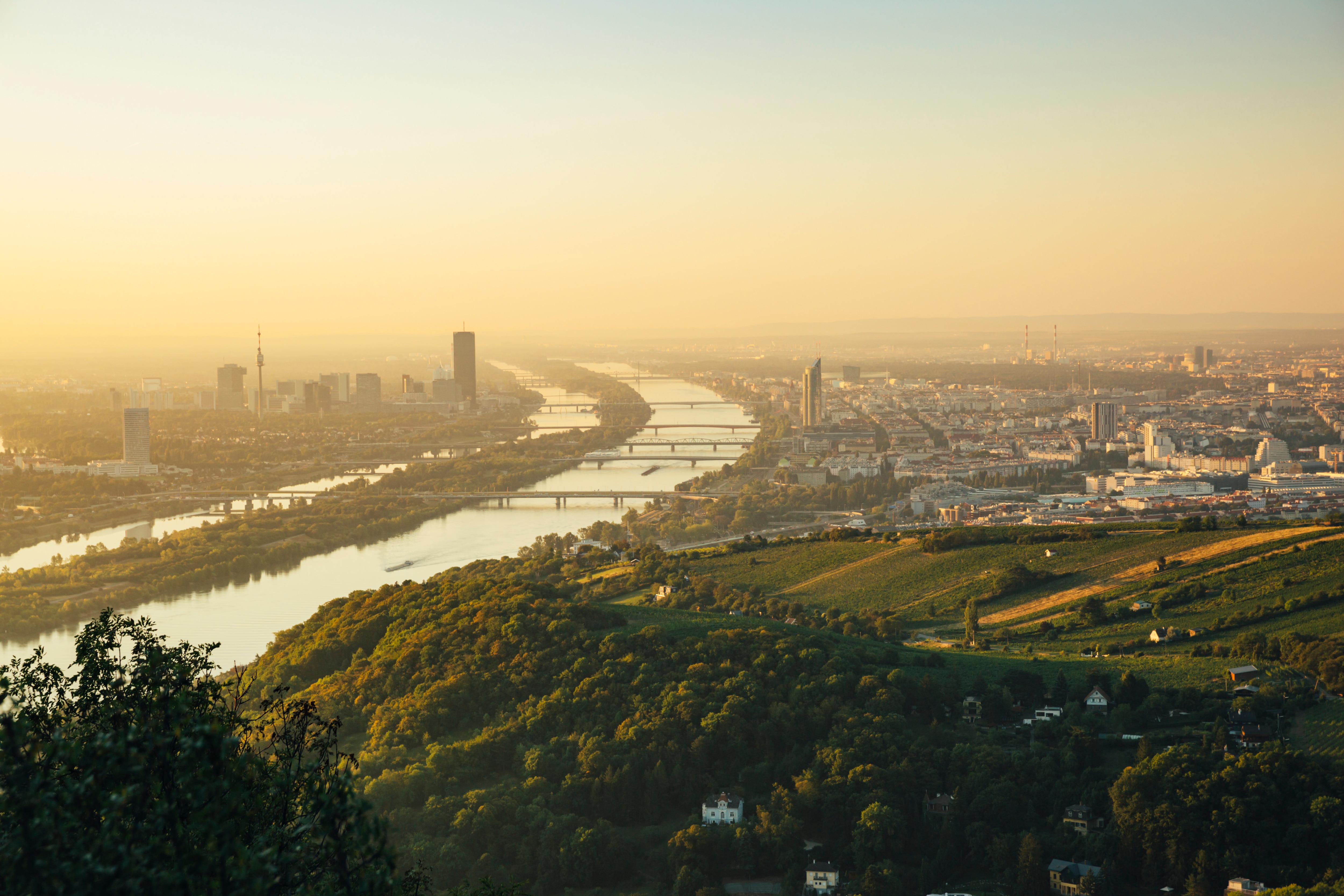 Wundervolle Aussicht auf Wien und die Donau währende der Laufstrecke vom Kahlenberg