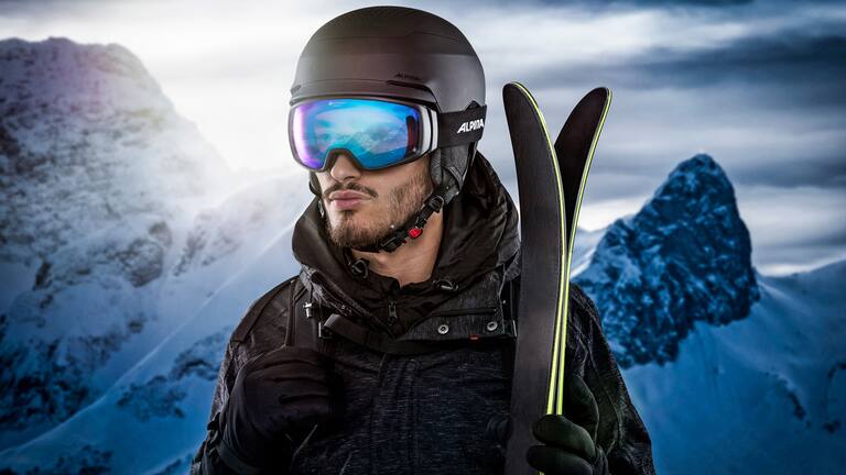 Die stylische Skibrille Double Jack Planet und der schützende Mips Helm von Alpina sind ideal aufeinander abgestimmt.