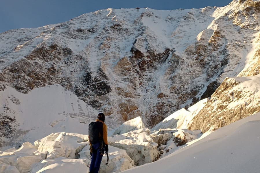 Bergsteiger vor der Königsspitze Nordwand