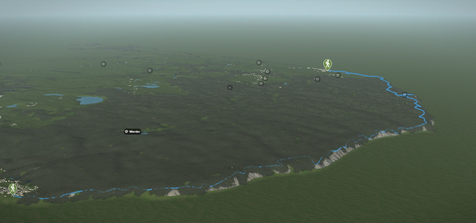 3D-Kartenausschnitt der Küstenwanderung durch den Nationalpark Jasmund