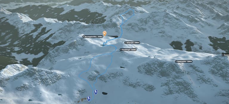 3D-Kartenausschnitt der Skitour auf die Steirische Kalkspitze