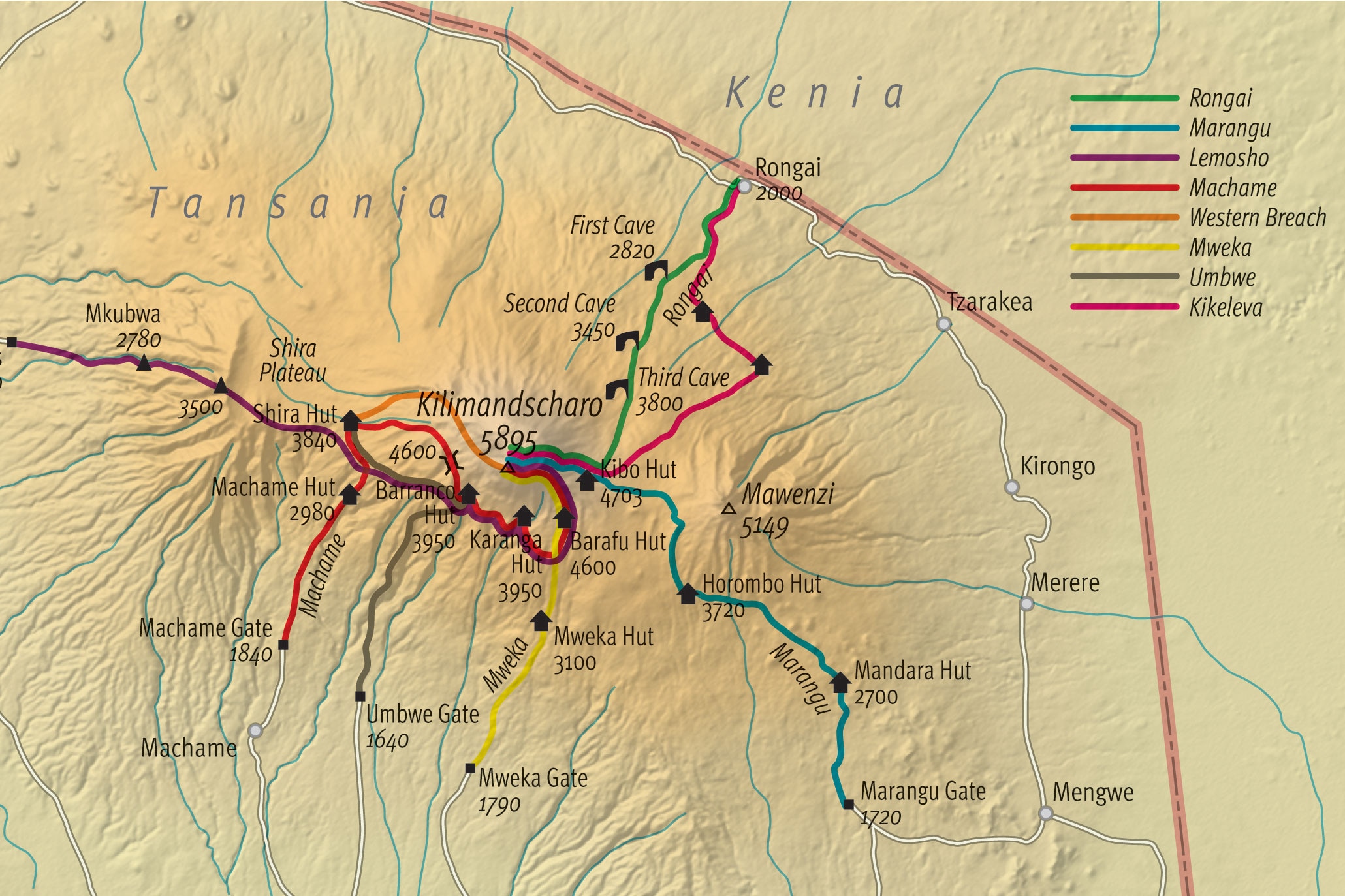 Karte: Kilimanjaro-Routen