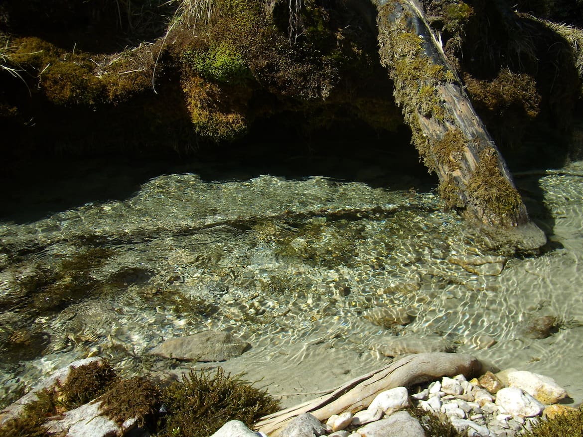 Die Isar entspringt als glasklare Quelle im Hinterautal im Naturpark Karwendel.
