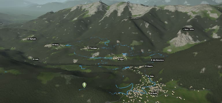 3D-Kartenausschnitt der stadtnahen Wanderung in der Gradiccioli-Bergkette im Kanton Tessin