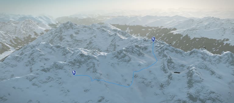 3D-Kartenausschnitt der Skitour auf die Kreuzjochspitze am Arlberg