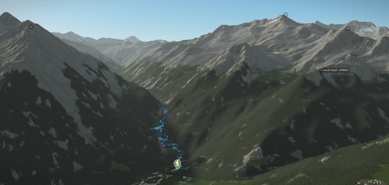 3D-Kartenausschnitt der Wasserwanderung Krimmler Wasserfälle