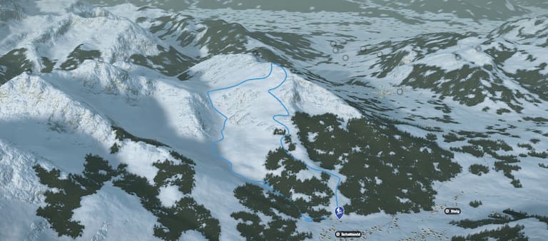3D-Kartenausschnitt der Skitour auf den Kühgundkopf (1.907 m)