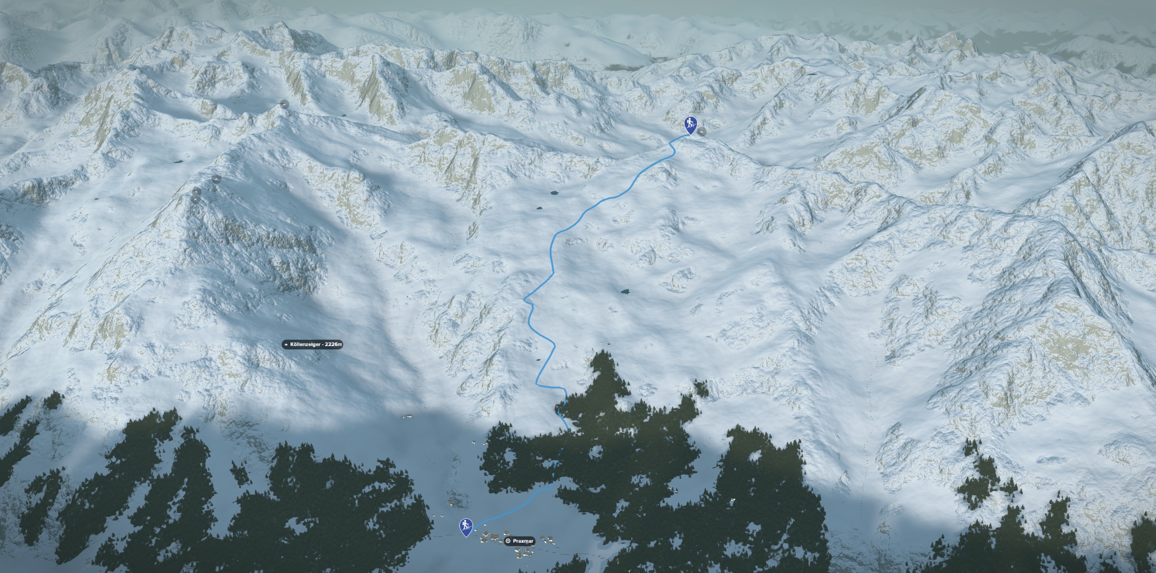 3D-Kartenausschnitt der Skitour auf die Lampsenpsitze (2.875 m)