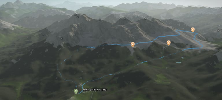 3D-Kartenausschnitt des Latemar Höhenweg in den Dolomiten
