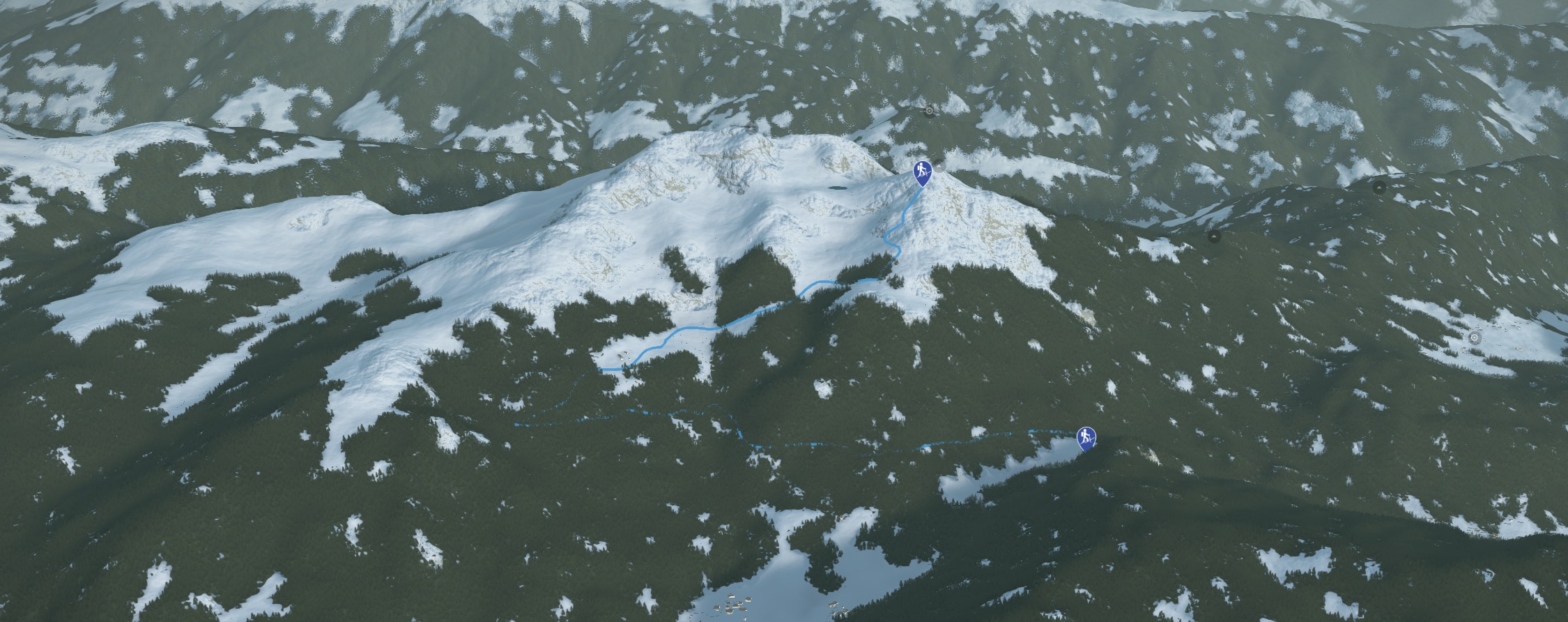 3D-Kartenausschnitt der Skitour auf den Kleinen Laugen in Südtirol 