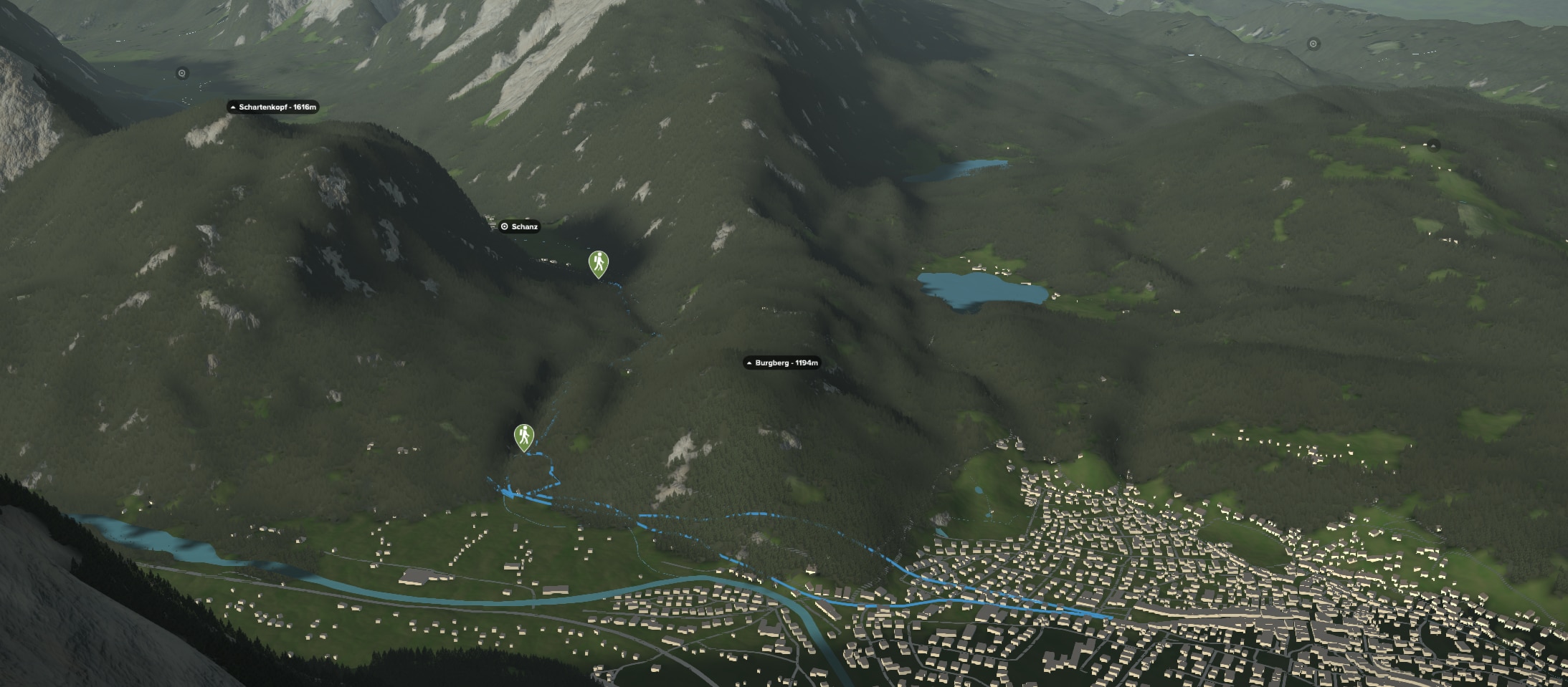 3D-Kartenausschnitt der Wanderung durch die Leutschklamm