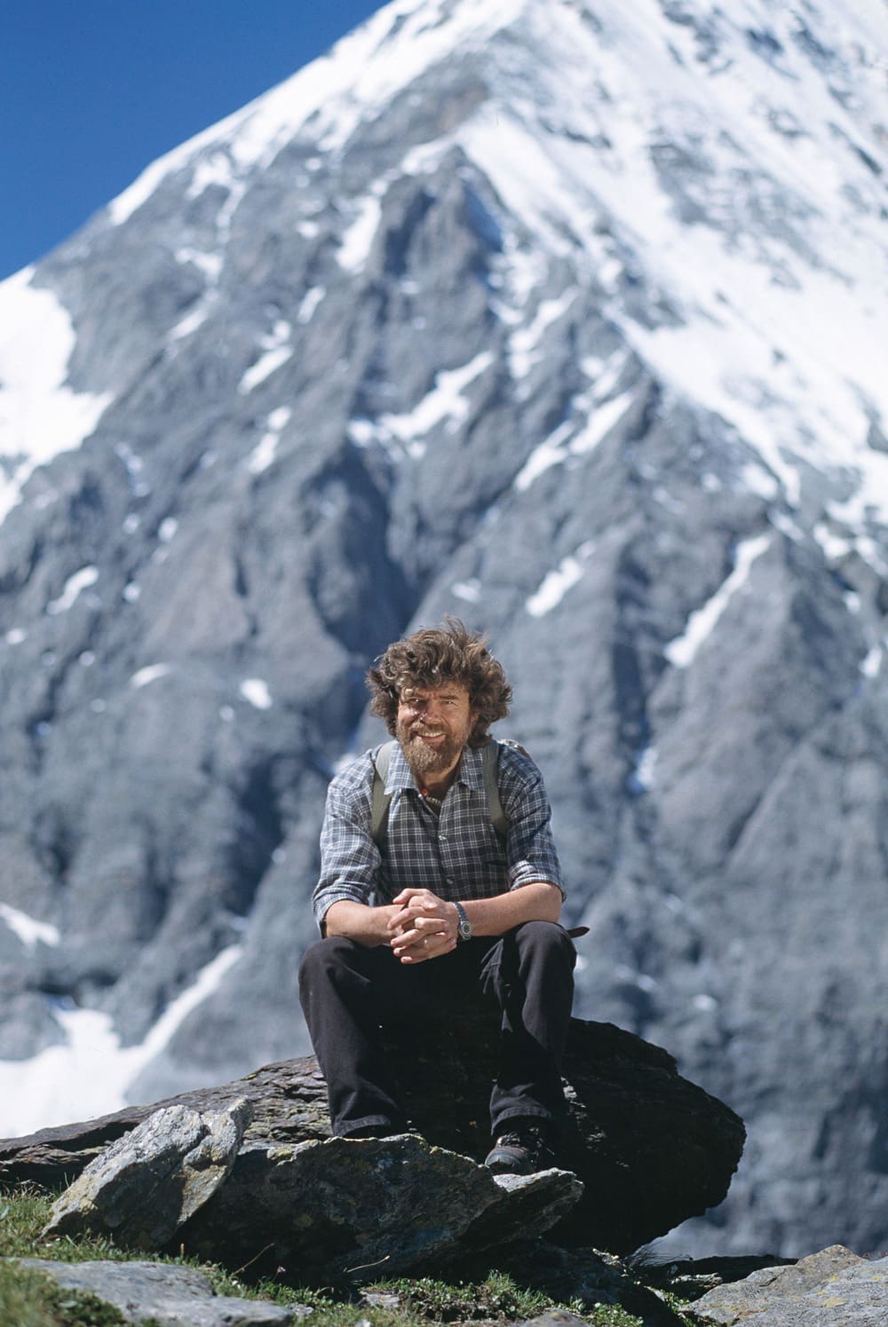 Reinhold Messner vor der Königsspitze, Sulden, Provinz Südtirol 