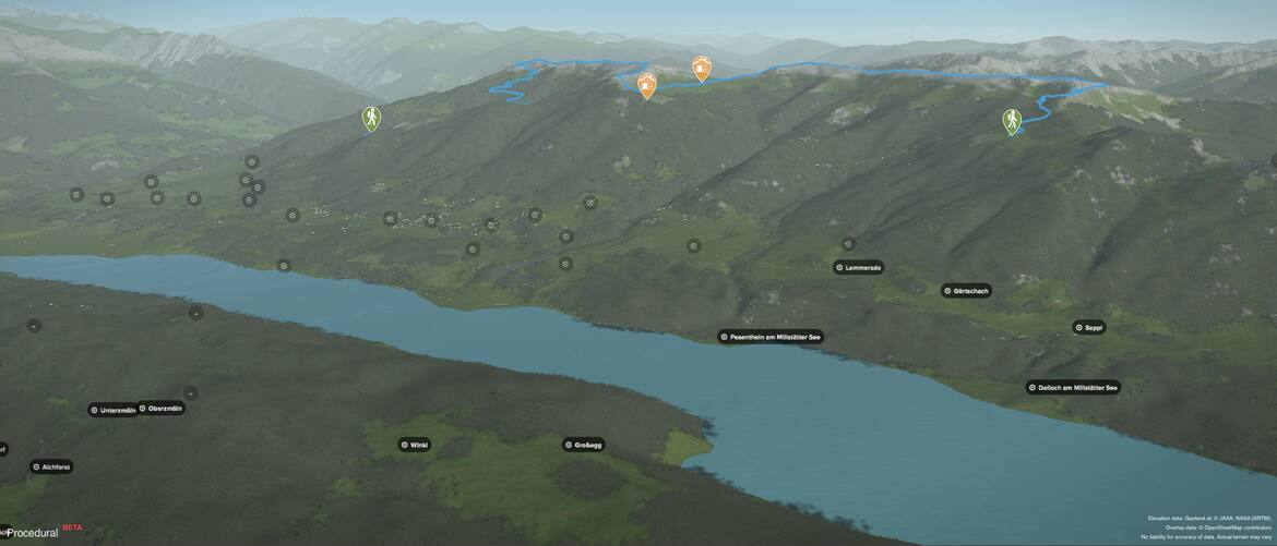 Kartenausschnitt: Der Millstätter Höhensteig in Kärnten im Gesamtüberblick