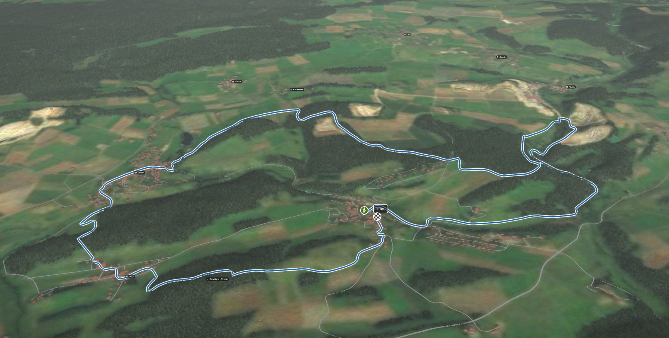 3D-Kartenausschnitt der Rundtour Dreimühlen-Wasserfall
