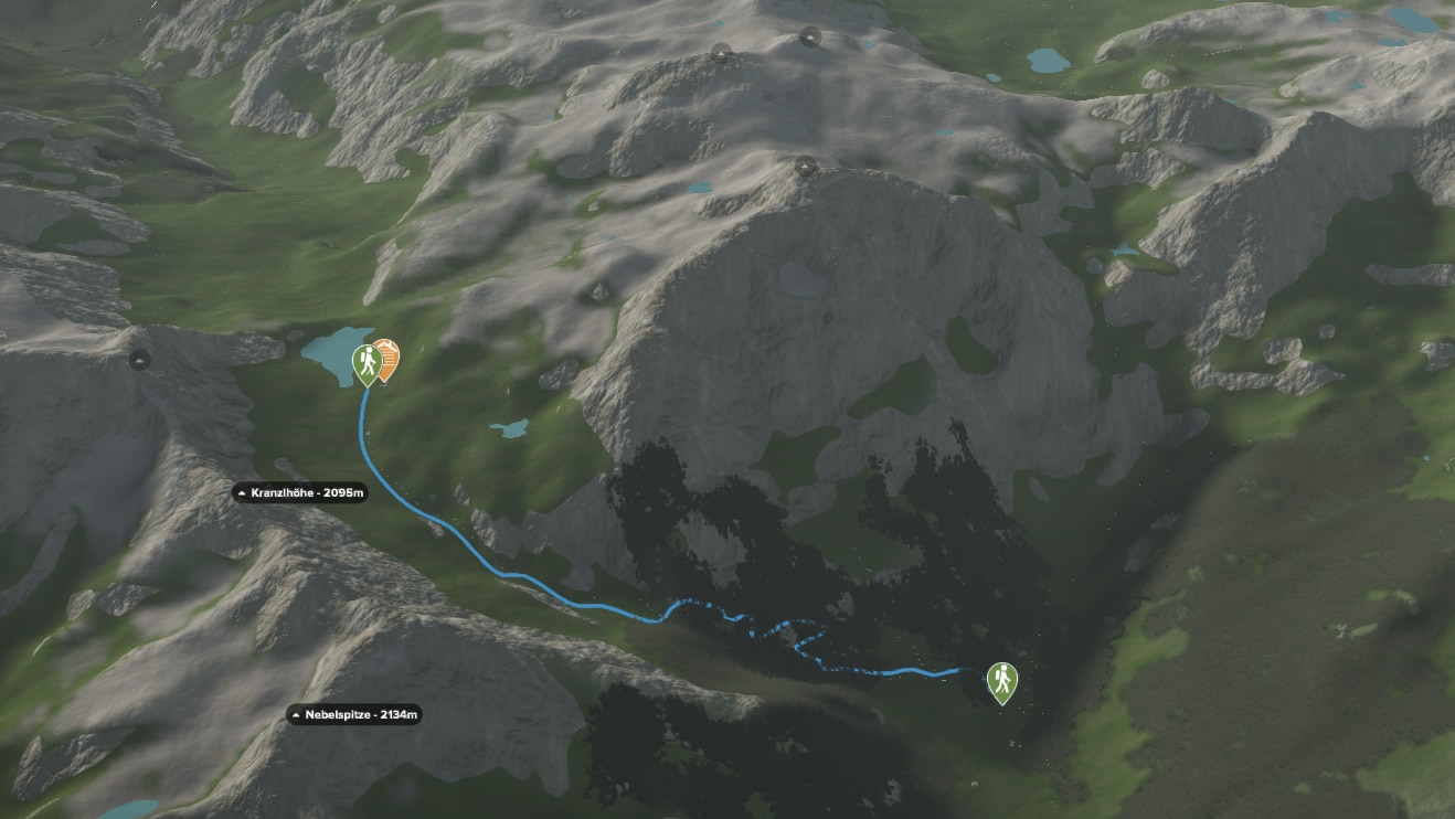 3D-Kartenausschnitt der Seewanderung zur Oberhütte in den Schladminger Tauern