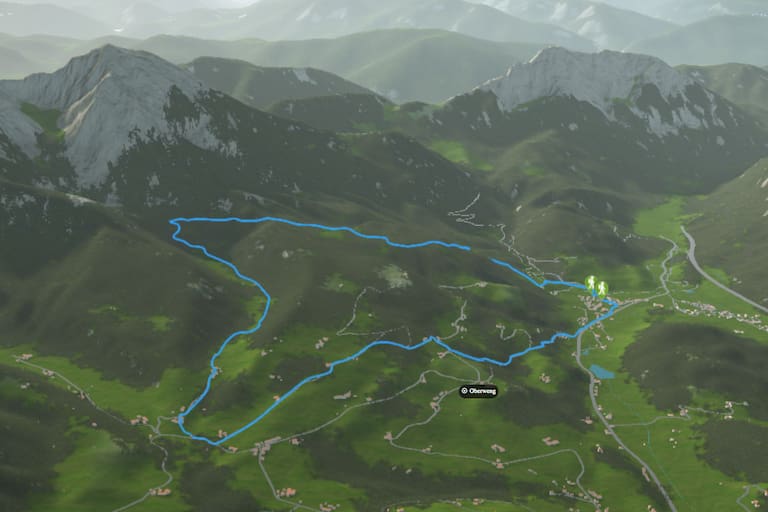 3D-Kartenausschnitt der Rundwanderung in Oberweng in der Region Pyhrn-Priel