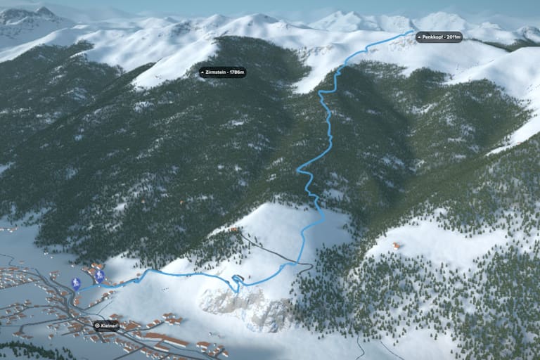 Bergwelten: 3D-Kartenausschnitt der Skitour auf den Penkkopf
