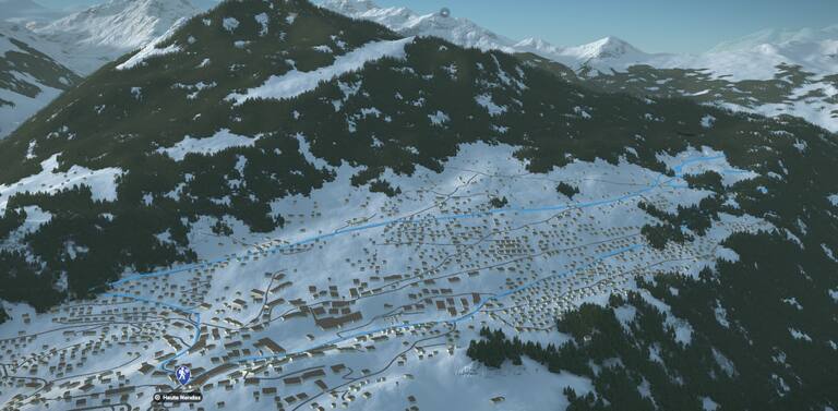 3D-Kartenausschnitt der Winterwanderung durch Haute Nendaz in den Walliser Alpen