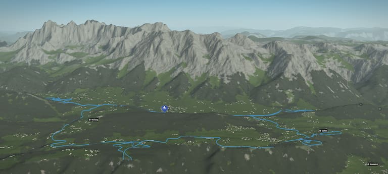 3D-Kartenausschnitt der Langlaufrunde in Ramsau am Dachstein