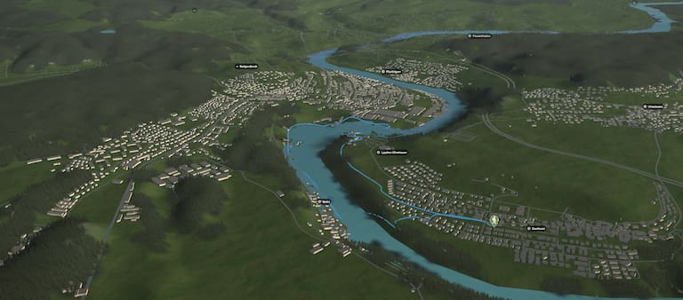 3D-Kartenausschnitt der Rundwanderung Rheinfall