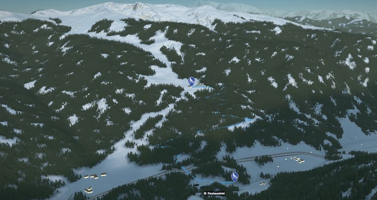 3D-Kartenausschnitt der Rodelbahn Winklalm in den Radstädter Tauern