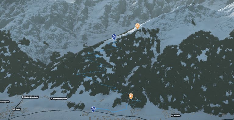 3D-Kartenausschnitt der Rodelbahn vom Elfer Lift im Stubaital in Tirol
