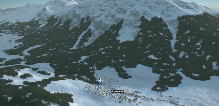 3D-Kartenausschnitt der Winterwanderung rund um Lantsch/ Lenz