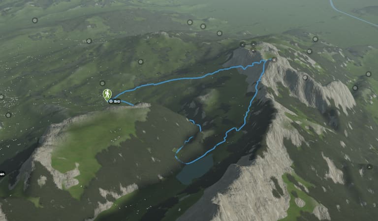 3D-Kartenausschnitt der Wasserwanderung auf den Hohen Kasten