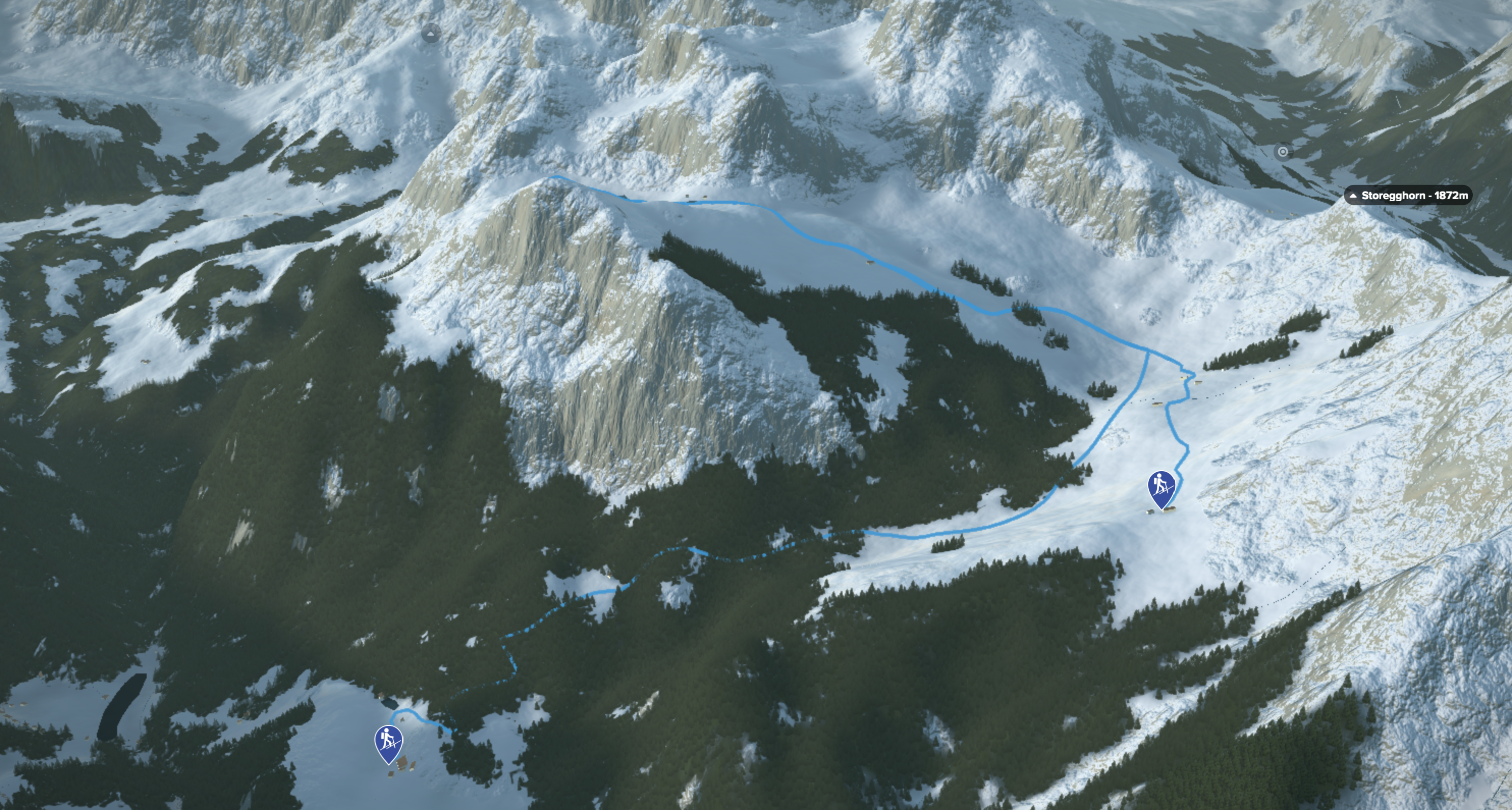 3D-Kartenausschnitt der Skitour auf den Salistock in den Urner Alpen